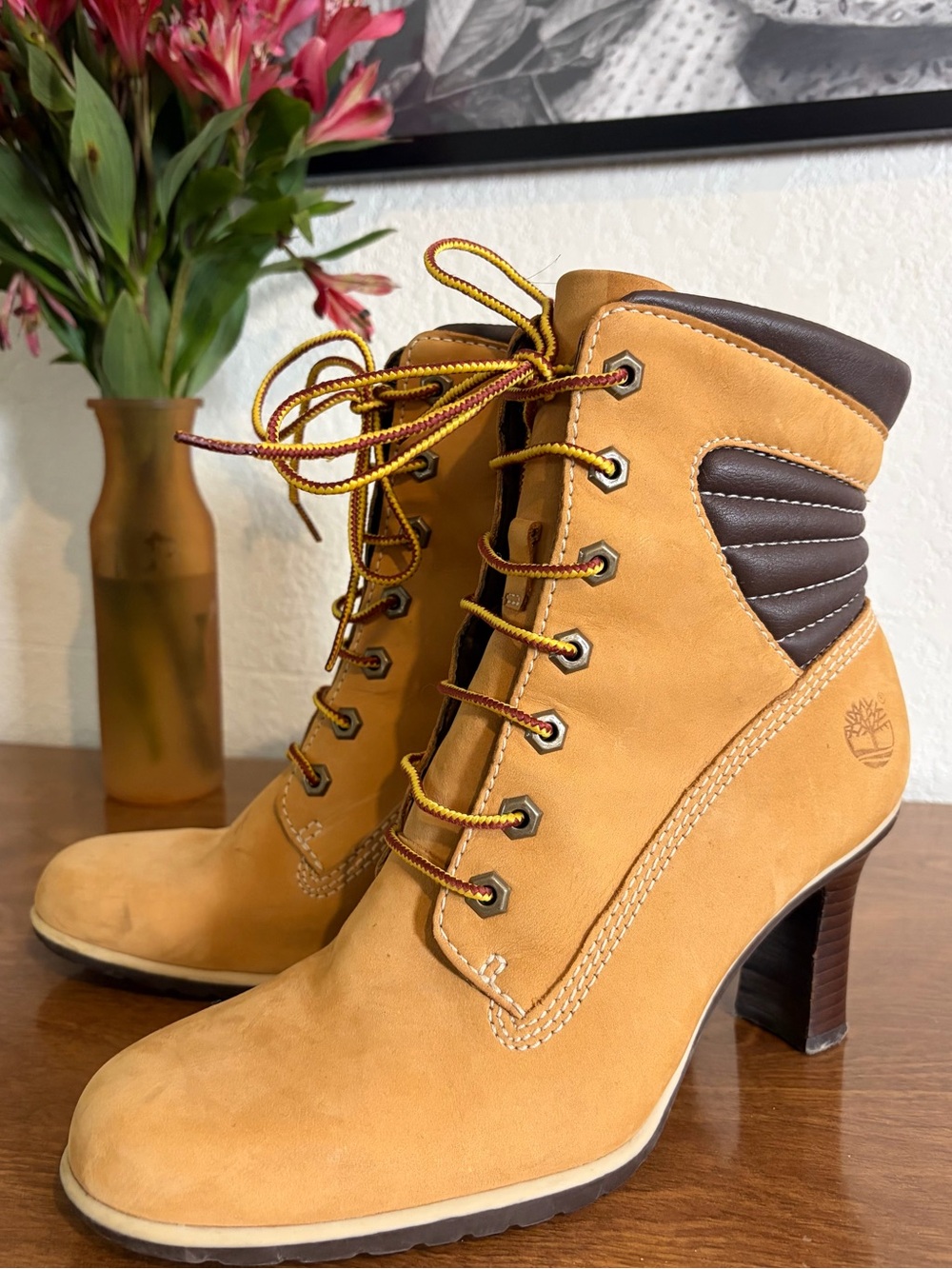 Timberland Wheat Nubuck Leather Heeled Boots 7.5 Y2K